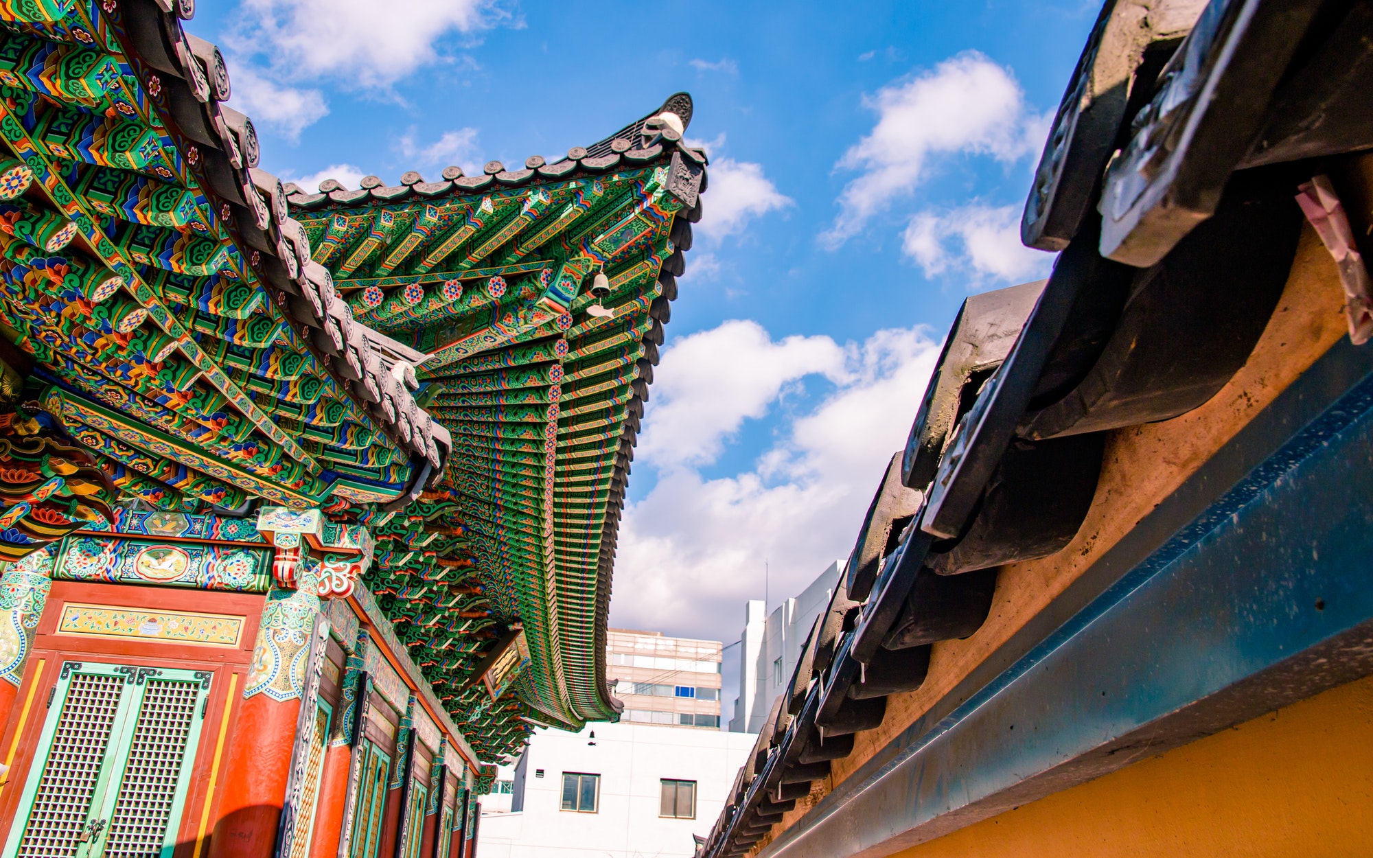beautiful traditional architecture of temple at Gwangju, South Korea.